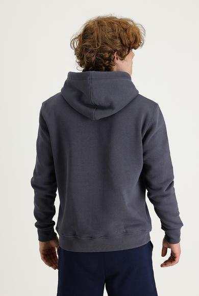 Erkek Giyim - KOYU ANTRASİT XL Beden Kapüşonlu Baskılı Sweatshirt
