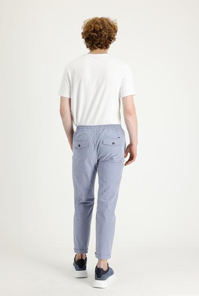 Erkek Giyim - MAVİ 54 Beden Slim Fit Beli Lastikli İpli Çizgili Spor Pantolon