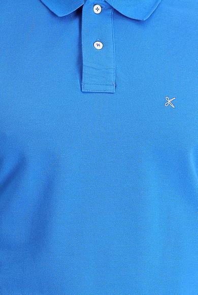 Erkek Giyim - SU MAVİSİ L Beden Polo Yaka Regular Fit Nakışlı Tişört