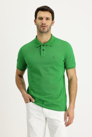 Erkek Giyim - ÇİMEN YEŞİLİ M Beden Polo Yaka Regular Fit Nakışlı Tişört