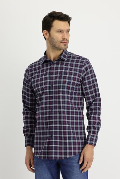 Erkek Giyim - AÇIK KIRMIZI 4X Beden Uzun Kol Regular Fit Ekose Gömlek