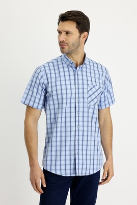 Erkek Giyim - AÇIK MAVİ XL Beden Kısa Kol Ekose Gömlek