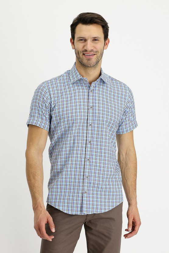 Erkek Giyim - Kısa Kol Regular Fit Ekose Gömlek