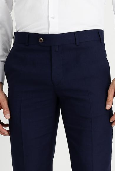 Erkek Giyim - KOYU LACİVERT 48 Beden Slim Fit Klasik Keten Pantolon