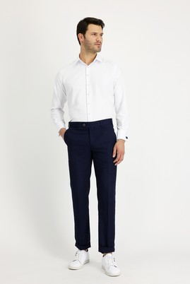 Erkek Giyim - KOYU LACİVERT 50 Beden Slim Fit Klasik Keten Pantolon