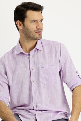 Erkek Giyim - LİLA L Beden Uzun Kol Regular Fit Desenli Keten Gömlek