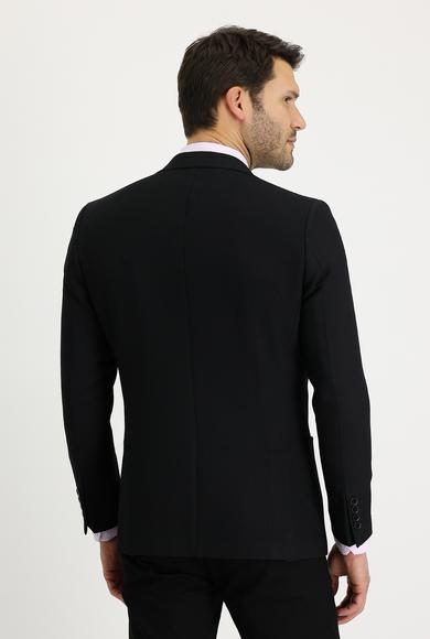 Erkek Giyim - SİYAH 50 Beden Regular Fit Yünlü Desenli Ceket