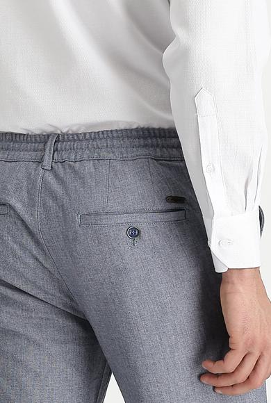 Erkek Giyim - ORTA LACİVERT 52 Beden Slim Fit Beli Lastikli İpli Spor Pantolon