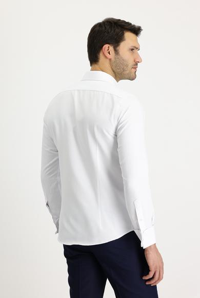 Erkek Giyim - BEYAZ XL Beden Uzun Kol Slim Fit Katlı Manşet Klasik Gömlek