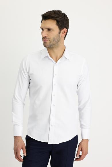 Erkek Giyim - BEYAZ M Beden Uzun Kol Slim Fit Katlı Manşet Klasik Gömlek