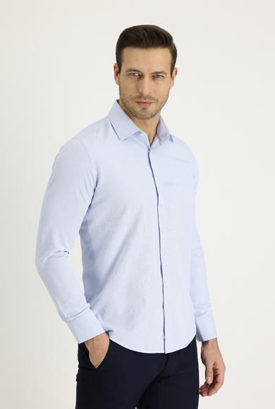 Erkek Giyim - UÇUK MAVİ M Beden Uzun Kol Slim Fit Klasik Desenli Gömlek