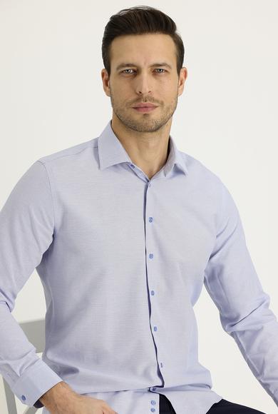 Erkek Giyim - GÖK MAVİSİ M Beden Uzun Kol Slim Fit Klasik Desenli Gömlek