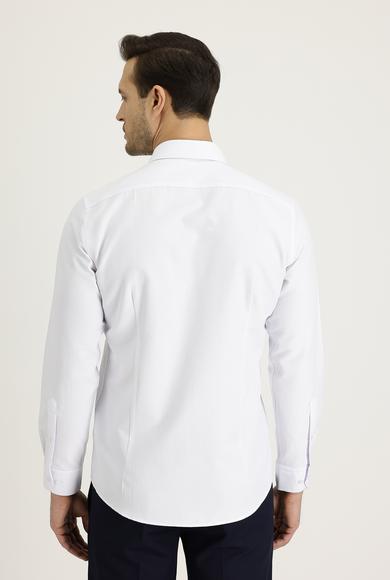 Erkek Giyim - BEYAZ XS Beden Uzun Kol Slim Fit Desenli Klasik Gömlek