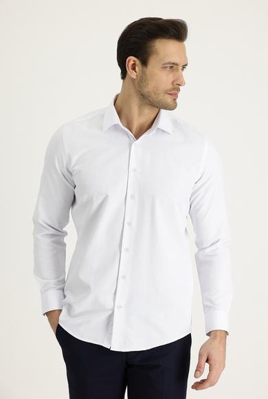 Erkek Giyim - BEYAZ XL Beden Uzun Kol Slim Fit Klasik Desenli Gömlek