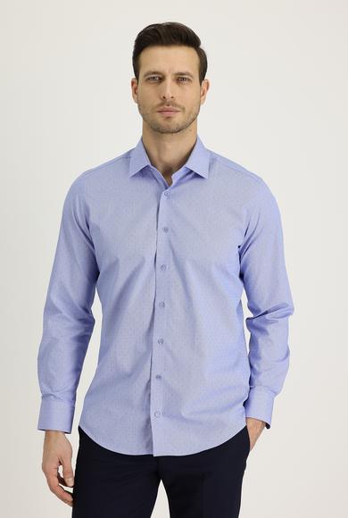 Erkek Giyim - AÇIK MAVİ M Beden Uzun Kol Slim Fit Desenli Gömlek