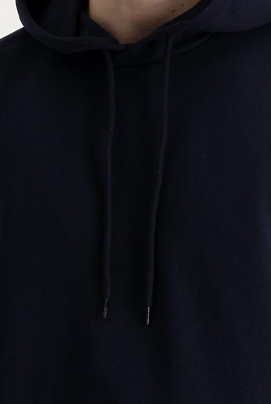 Erkek Giyim - ORTA LACİVERT XXL Beden Kapüşonlu Oversize Sweatshirt