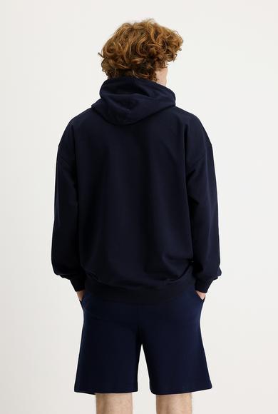 Erkek Giyim - ORTA LACİVERT L Beden Kapüşonlu Oversize Sweatshirt