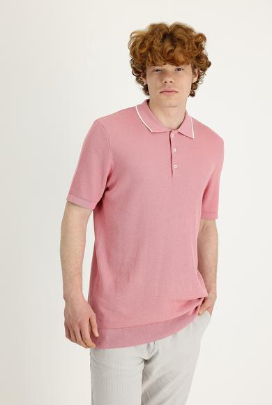 Erkek Giyim - ORTA PEMBE XL Beden Polo Yaka Slim Fit Tişört