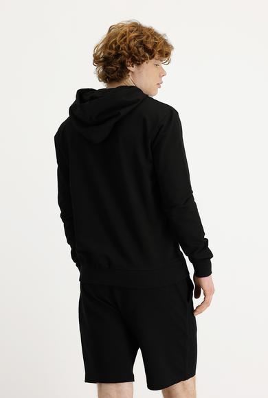 Erkek Giyim - SİYAH XL Beden Kapüşonlu Baskılı Sweatshirt