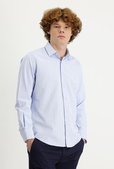 Erkek Giyim - GÖK MAVİSİ L Beden Uzun Kol Slim Fit Desenli Klasik Gömlek