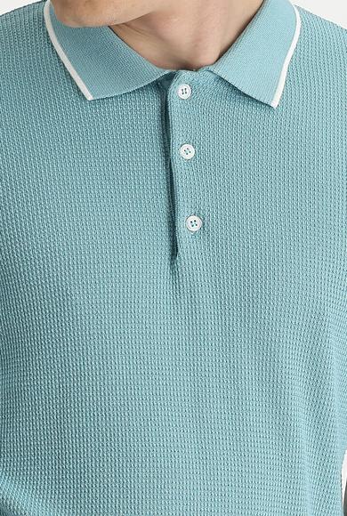 Erkek Giyim - ORTA TURKUAZ XL Beden Polo Yaka Slim Fit Tişört