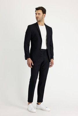 Erkek Giyim - SİYAH 46 Beden Süper Slim Fit Klasik Takım Elbise