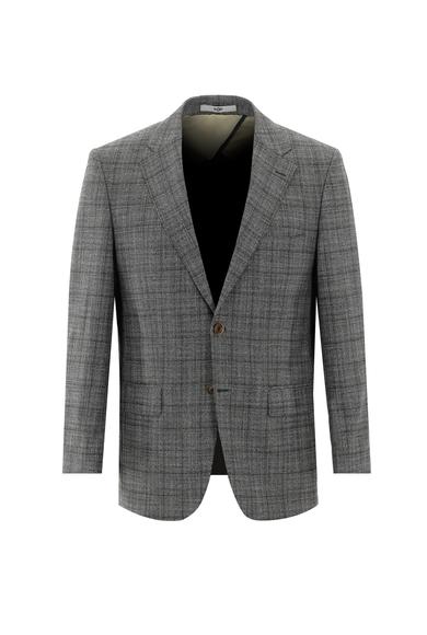 Erkek Giyim - AÇIK SİYAH 50 Beden Relax Fit Ekose Ceket