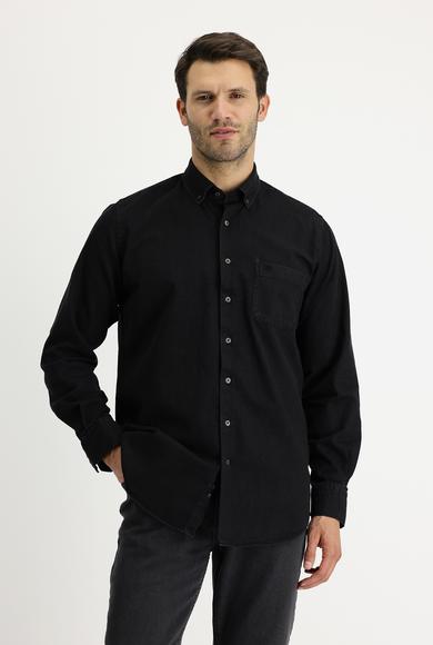 Erkek Giyim - SİYAH L Beden Uzun Kol Regular Fit Denim Gömlek