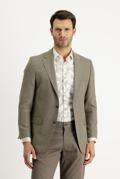 Erkek Giyim - ORTA BEJ 52 Beden Relax Fit Desenli Ceket