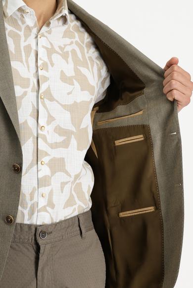 Erkek Giyim - ORTA BEJ 52 Beden Relax Fit Desenli Ceket