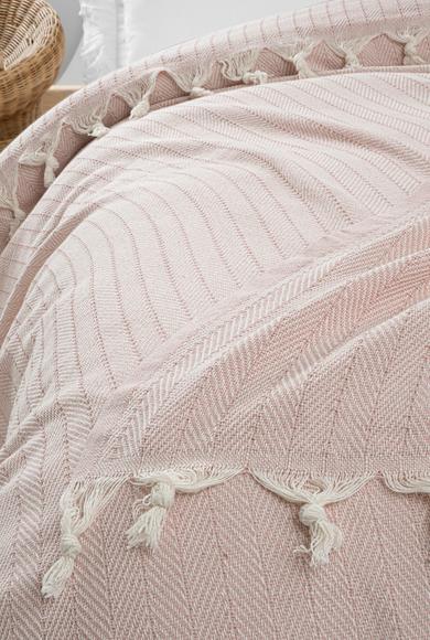 Erkek Giyim - PUDRA PEMBE  Beden Çizgi Desenli Yatak Örtüsü
