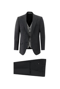 Erkek Giyim - Regular Fit Yünlü Kombinli Yelekli Takım Elbise