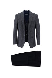 Erkek Giyim - Slim Fit Kombinli Yelekli Keten Takım Elbise