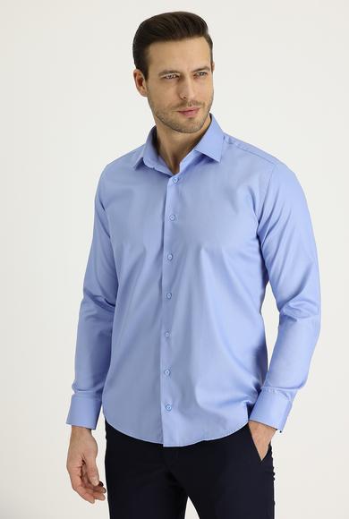 Erkek Giyim - AÇIK MAVİ XL Beden Uzun Kol Slim Fit Non Iron Gömlek