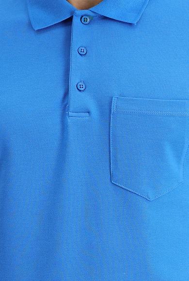 Erkek Giyim - SU MAVİSİ XXL Beden Polo Yaka Regular Fit Nakışlı Tişört