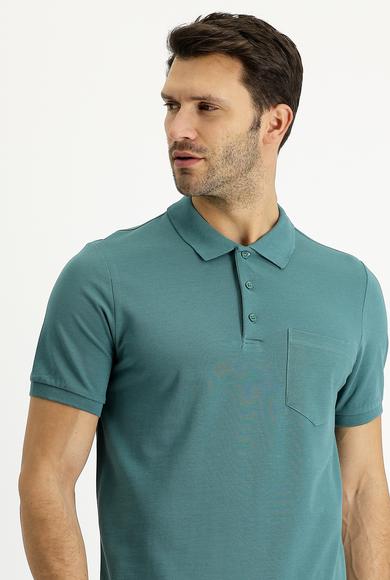 Erkek Giyim - KÜF YEŞİLİ M Beden Polo Yaka Regular Fit Tişört