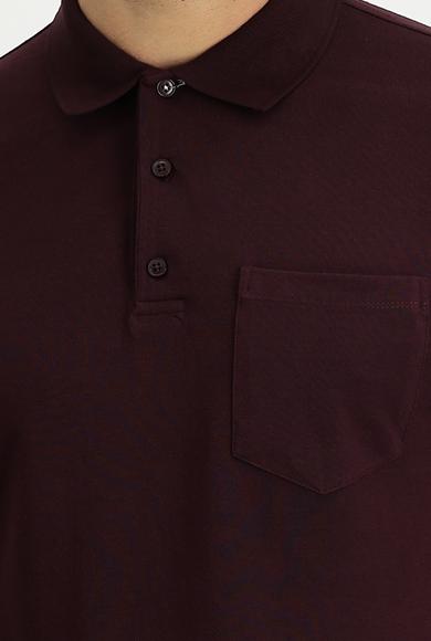 Erkek Giyim - KOYU BORDO M Beden Polo Yaka Regular Fit Nakışlı Tişört