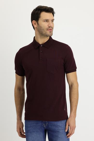 Erkek Giyim - KOYU BORDO M Beden Polo Yaka Regular Fit Nakışlı Tişört