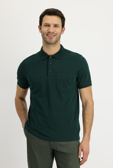 Erkek Giyim - KOYU YEŞİL XXL Beden Polo Yaka Regular Fit Tişört