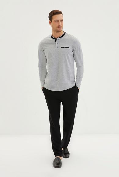 Erkek Giyim - AÇIK GRİ MELANJ XL Beden 5'li Pijama Patlı Uzun Atlet-Boxer-Çorap Çeyiz Takımı