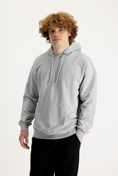 Erkek Giyim - AÇIK GRİ MELANJ M Beden Kapüşonlu Oversize Sweatshirt