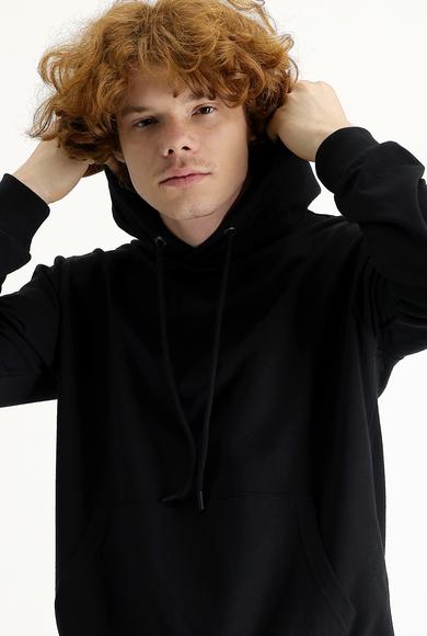 Erkek Giyim - SİYAH 5X Beden Kapüşonlu Sweatshirt