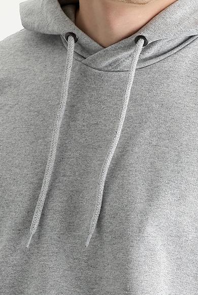 Erkek Giyim - AÇIK GRİ MELANJ 3X Beden Kapüşonlu Oversize Sweatshirt