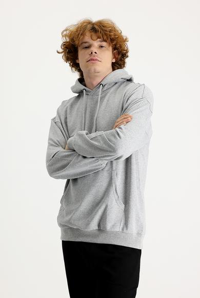 Erkek Giyim - AÇIK GRİ MELANJ 3X Beden Kapüşonlu Oversize Sweatshirt