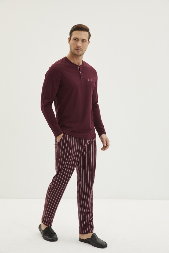 Erkek Giyim - 3'lü Triko Roblu Çizgili Pijama Takımı