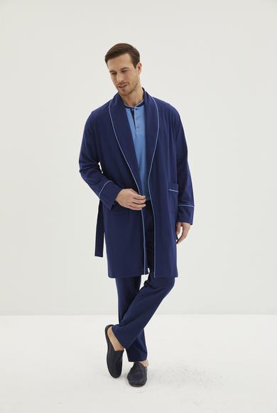 Erkek Giyim - MAVİ M Beden 3'lü Penye Roblu Patlı Pijama Takımı