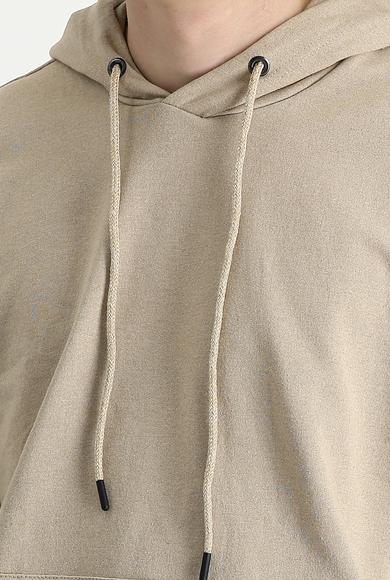 Erkek Giyim - AÇIK VİZON XXL Beden Kapüşonlu Oversize Sweatshirt