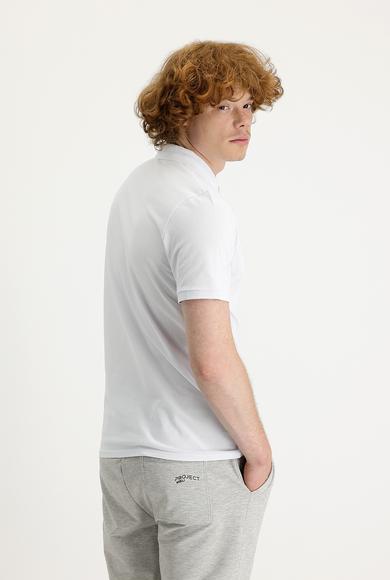 Erkek Giyim - BEYAZ L Beden Polo Yaka Slim Fit Baskılı Tişört