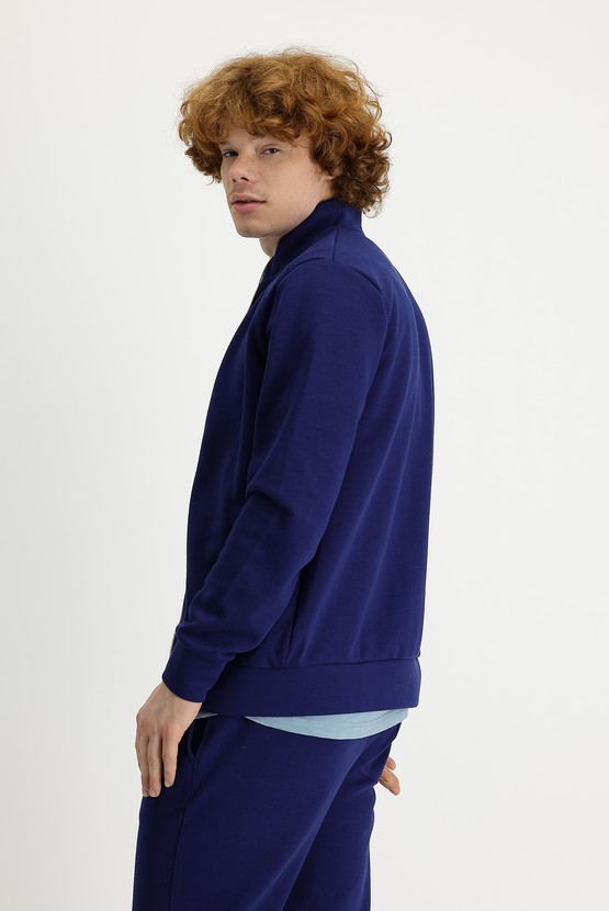 Erkek Giyim - Dik Yaka Slim Fit Fermuarlı Sweatshirt