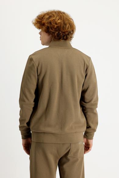 Erkek Giyim - KOYU BEJ XL Beden Dik Yaka Slim Fit Fermuarlı Sweatshirt